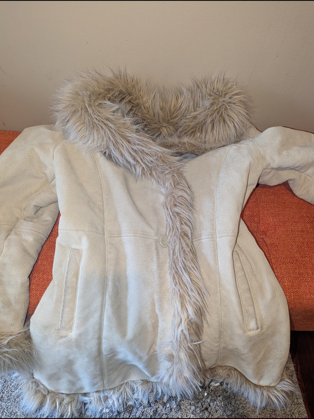 Women's Faux Shearling Trim Coat - Light Taupe - Picture 5 of 8